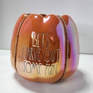 NIB RAE DUNN Lets Carve Out Some Fun 7.25 x 7 Tall Pumpkin Planter Luster Finish
